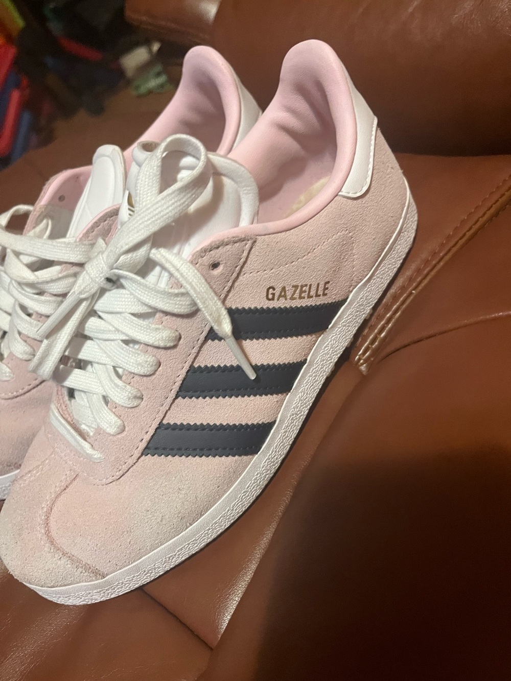 adidas Pink Gazelle Suede Sneakers with Navy Stripes - Picture 3 of 8